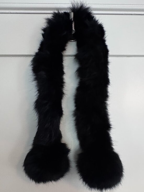 Accessories - Rex Rabbit Black Fur Scarf w/ Pull-Through Slots – Ultra Soft Black Fur Wrap